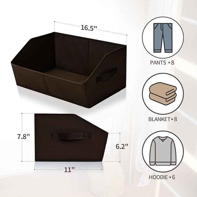 Clothes Organizers and Storage - Fabric Cube Bins with Handles, Storage Baskets for Shelves, Trapezoid Collapsible Boxes for Home, Dorm, Office, 10 Pack, Brown