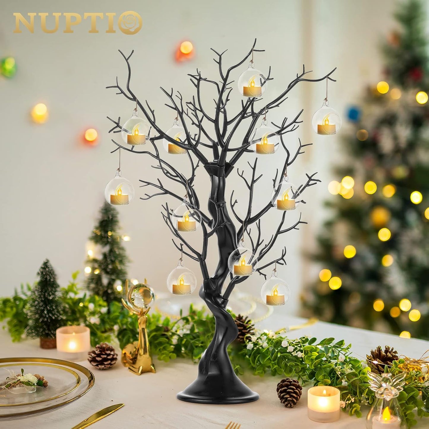 NUPTIO Black Artificial Halloween Tree: 22.8in Tall Christmas Ornament Display Manzanita Fake Trees Decorative Faux Twig Branches Indoor for Wedding Table Centerpieces Easter Birthday Party Decor