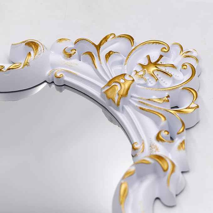 Eaoundm 16.5 x 11 inch Vintage Mirror Antique Mirror Decorative Wall Mirror Shield Shape (White)