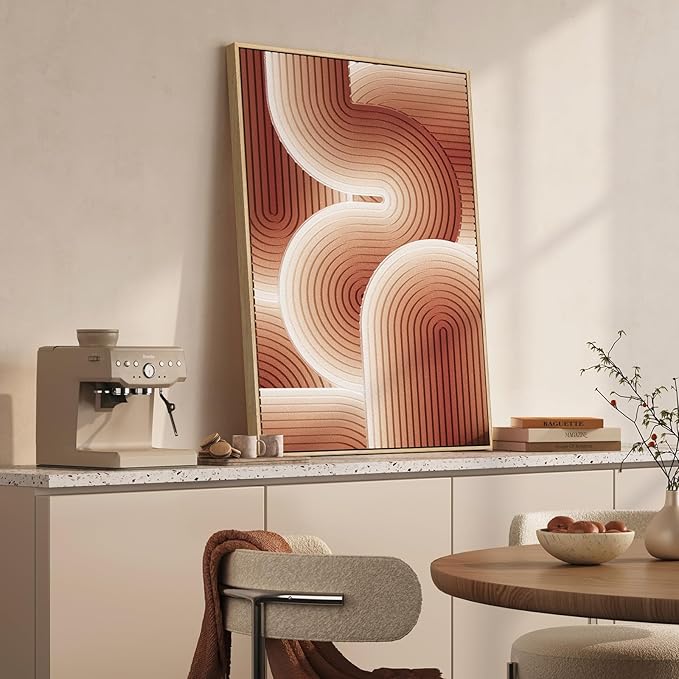 3D Textured Framed Orange Abstract Wall Art, Modern Minimalist Red and Beige Geometric Paintings Artwork for Walls, Large Pictures for Living Room Dining Room Bedroom Office Wall Decor 24x36 In