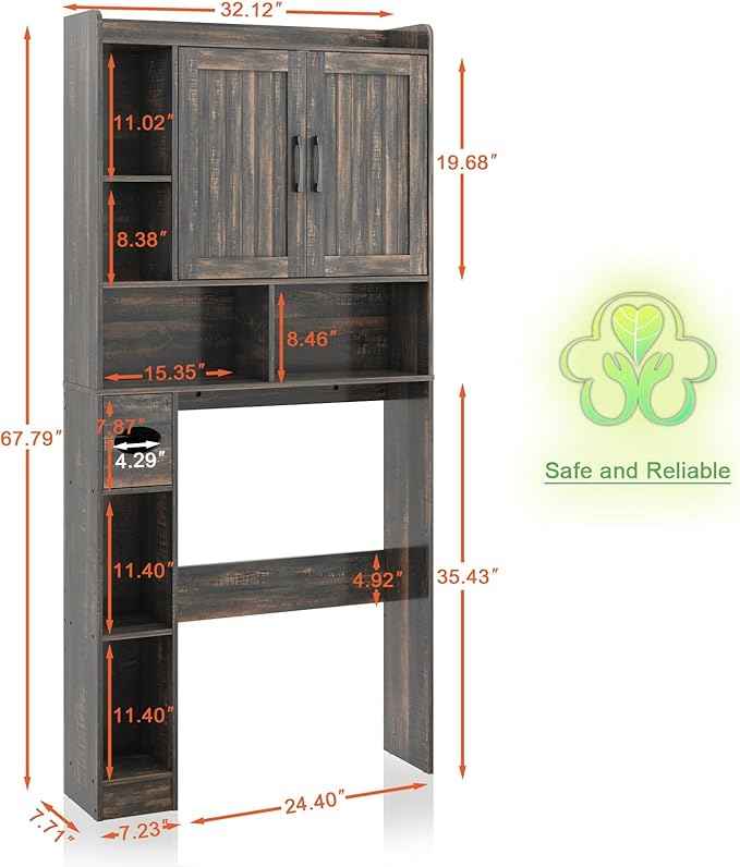 Vabches Over The Toilet Storage Cabinet, Farmhouse Storage Cabinet Over Toilet with Barn Door，Home Space-Saving Toilet Rack, for Bathroom, Restroom, Laundry