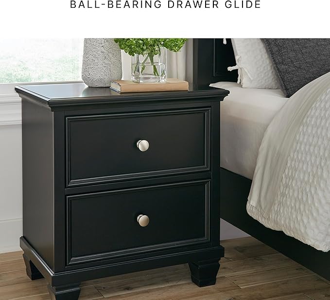 Signature Design by Ashley Lanolee Classic 2 Drawer Nightstand for Bedroom, 26.75" Tall, Black