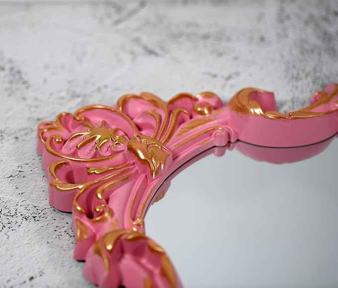Eaoundm 16.5 x 11 inch Vintage Mirror Antique Mirror Decorative Wall Mirror Shield Shape (Pink)