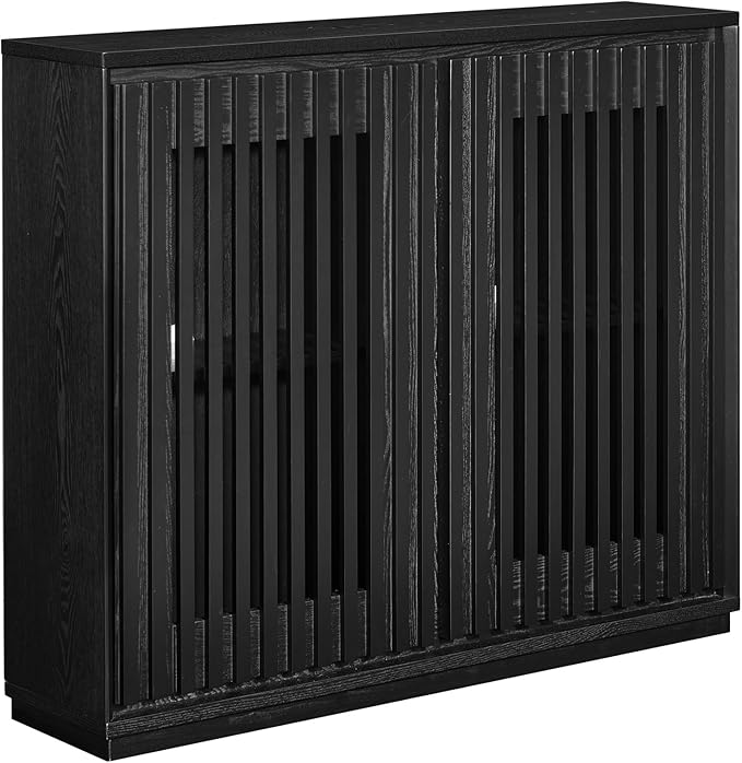 Ball & Cast 39" Narrow Sideboard Cabinet with Storage, Mid Century Modern Buffet Credenza Cabinet w/Fluted Doors & 2 Outlet Holes,for Living Room,Dining Rooms, Entryway, Kitchen Coffee Bar, Black