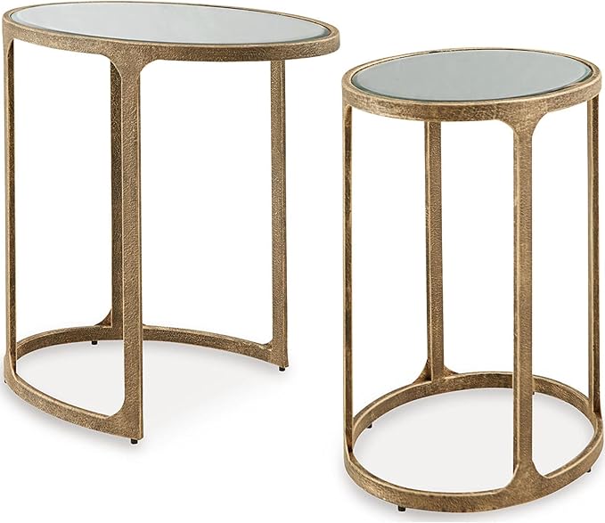 Signature Design by Ashley Irmaleigh Classic Mirrored Nesting Accent Table, Set of 2, Gray & Gold