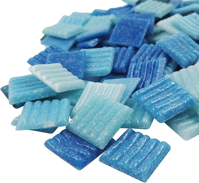 Mosaic Tiles, Bulk Glass Mosaic Pieces, 2x2cm Wavy Square Tiles, Mosaic Kits for Adults, Glass Mosaic Tiles forCrafts DIY Art, Frames, Vases Filler, Home Decor, 410g/14.5oz (Blue)