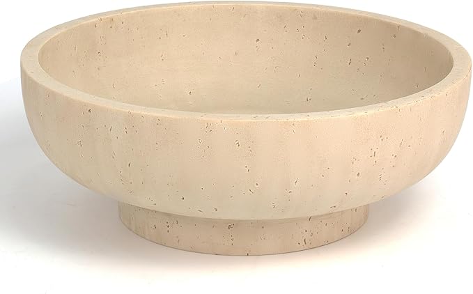 Large Decorative Bowl, Fruit Bowl for Kitchen Counter, Modern Resin Bowl for Home Decor, Key Holder for Entry Table, Artificial Travertine Beige