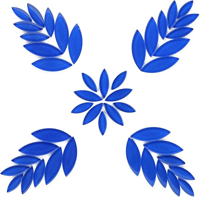 Youway Style Leaf Mosaic Tiles for Crafts Bulk,Blue Petal Mosaic Glass Pieces,200g Flower Glass Tiles for DIY Garden Mosaic Making Supplies