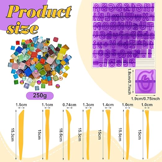 7Pcs Stepping Stone Kit Square Concrete Mold 3 Size DIY Craft Handmade Stepping Stone Garden Markers Kit Include Mosaic Tiles Carving Tools Gloves and Letter Mold