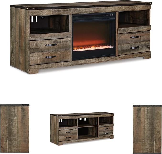 Signature Design by Ashley Entertainment Accessories Urban 63" TV Stand with Electric Fireplace for TVs up to 72", Dark Brown