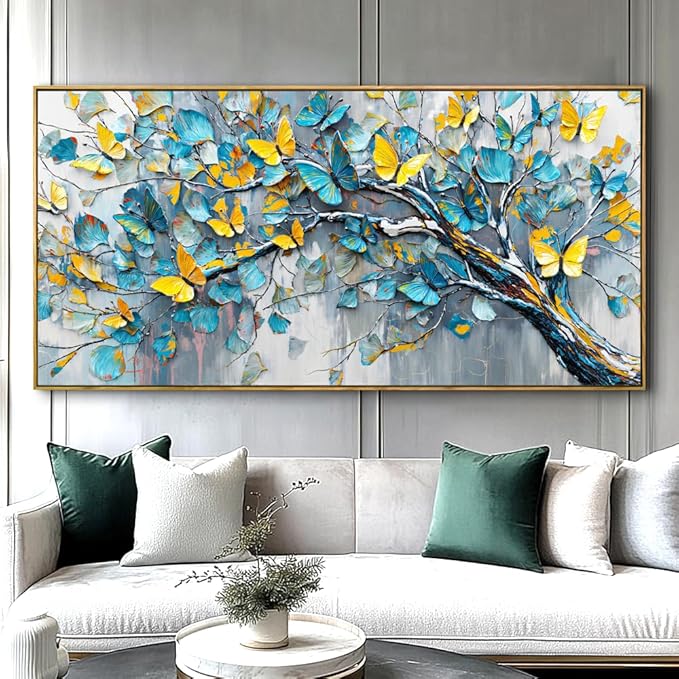 Abstract Tree Wall Art - Framed Modern Canvas Painting for Living Room, Bedroom Home Office Decor, 48x24 Inch Ready to Hang