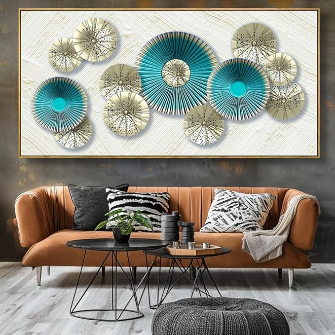Wall Art Simple Wall Decor Teal Blue and Yellow Canvas Painting Abstract Wall Art for Bedroom Living Room Dining Room Home Office Decor 24"x48" with Framed