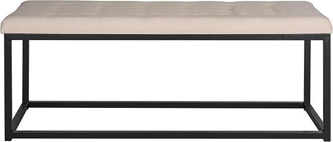 SAFAVIEH Home Collection – Reynolds Beige Tufted Upholstered Accent Bench, Modern Parsons-Style Open Frame Bench for Bedroom, Entryway or Living Room, Black Legs (FOX6225A)