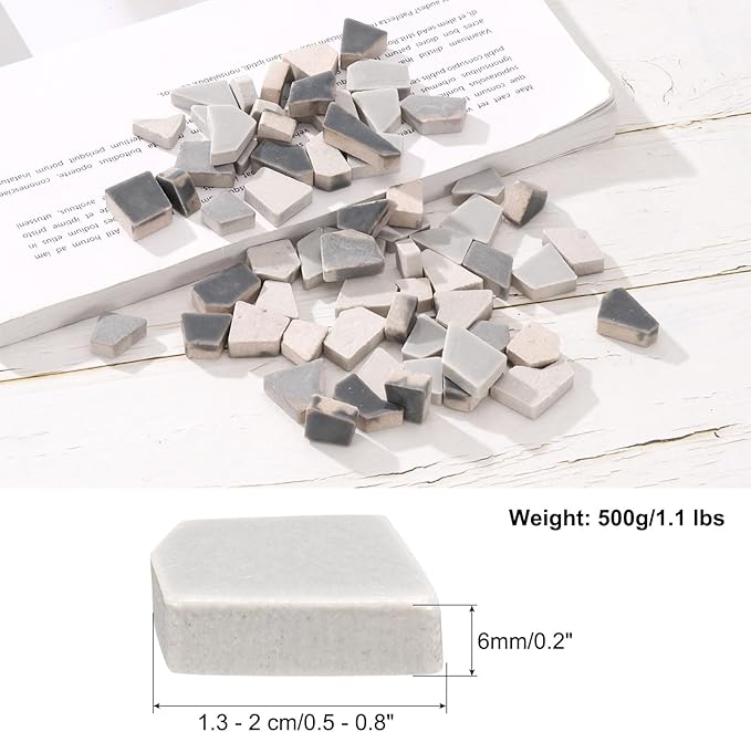 uxcell 500g/1.1LB Irregular Ceramics Mosaic Tiles, 1.3-2 cm Bulk Stained Ceramic Mosaic Pieces Stones Mosaic Kits for DIY Art Craft Projects Home Decor, Mixed Grey