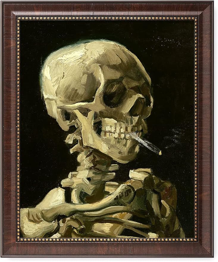 DECORARTS - Vincent Van Gogh Head of a Skeleton with a Burning Cigarette Framed Wall Art, Giclee Print with Antique Brown Frame for Office or Study Decor, Picture Size 16x20 Total 19x23 Made in USA
