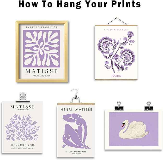 16 PCS Purple Wall Art Decor, Matisse Gallery Wall Prints for Bedroom, Light Purple Posters for Room Aesthetic, Collage Kit Pictures for Living Room, Teen Girls Lavender Dorm Home Artwork