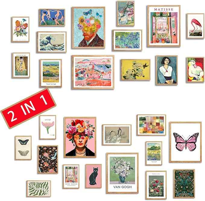 Vintage Eclectic Wall Art, Colorful Bohemian Gallery Wall Art, Retro Maximalist Decor Aesthetic, Funky Eclectic Gallery Wall Art Prints for Bedroom, Famous Artist Painting Pictures (Unframed)
