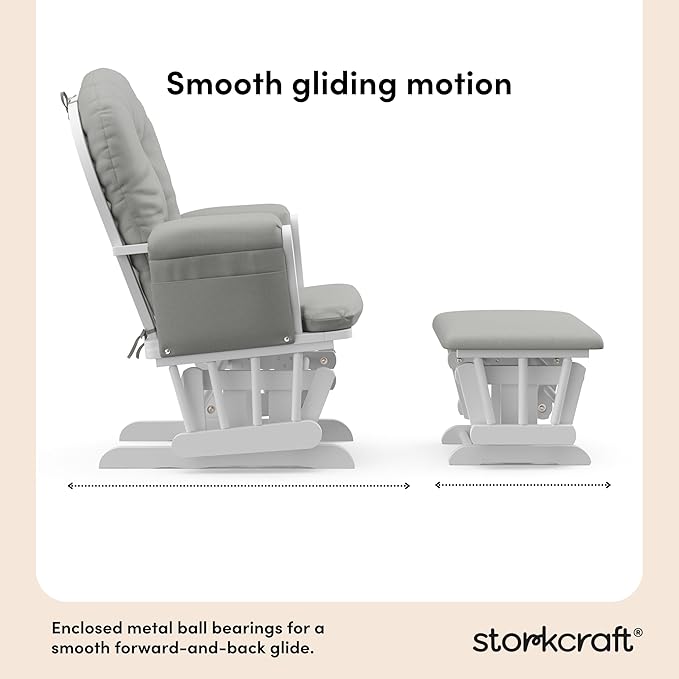 Storkcraft Premium Hoop Glider & Ottoman (White/Light Gray) — GREENGUARD Gold Certified Nursery Glider, Solid Wood Craftsmanship, Smooth-Gliding Nursery Chair and Ottoman, Award-Winning