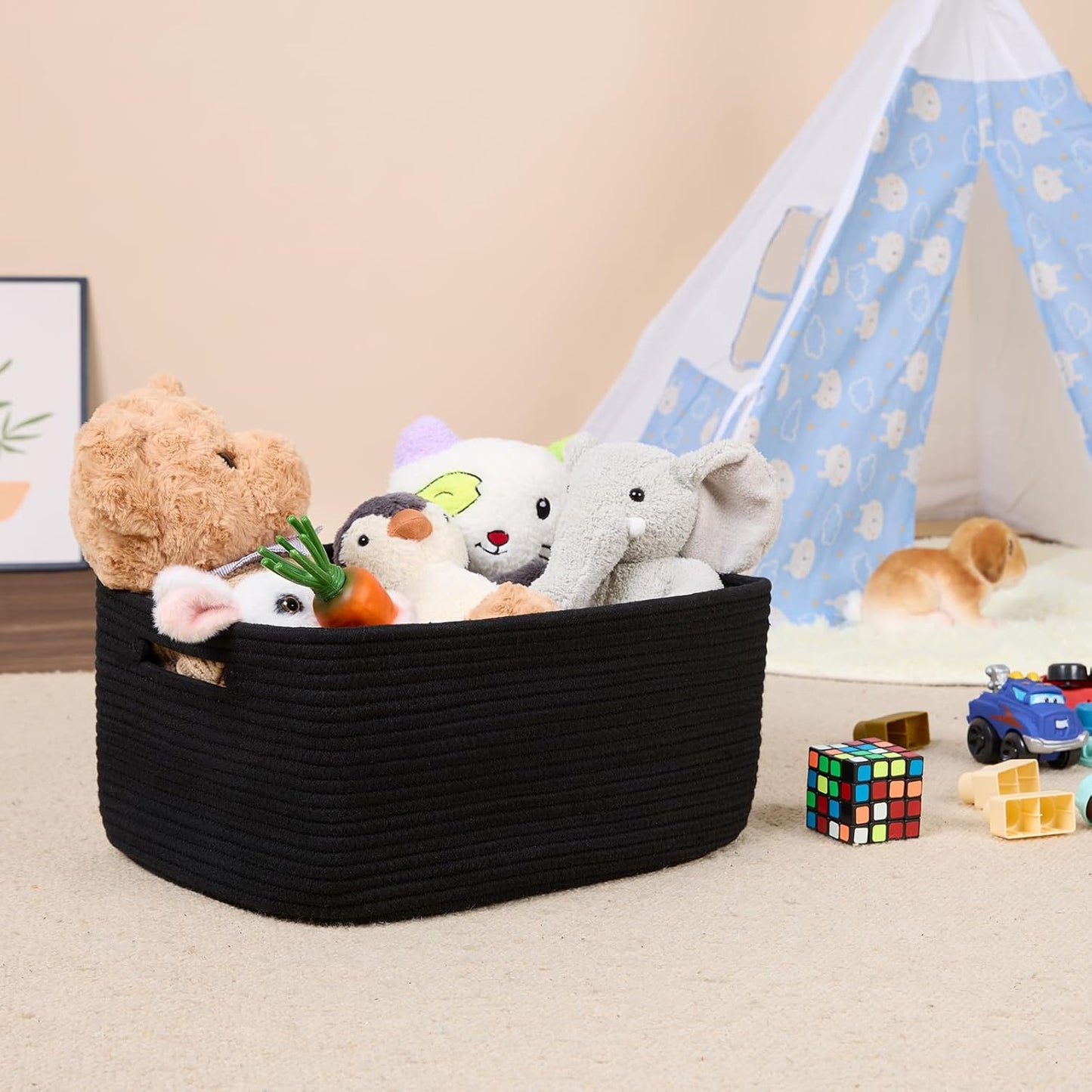 Large Storage Baskets for Shelves, Closet Organizers Bins for Clothes Blanket Towels, Baby Nursery, Toy Baskets Box, Woven Rope Baskets, 17 x 13 x 7.5”, 2 Packs Black