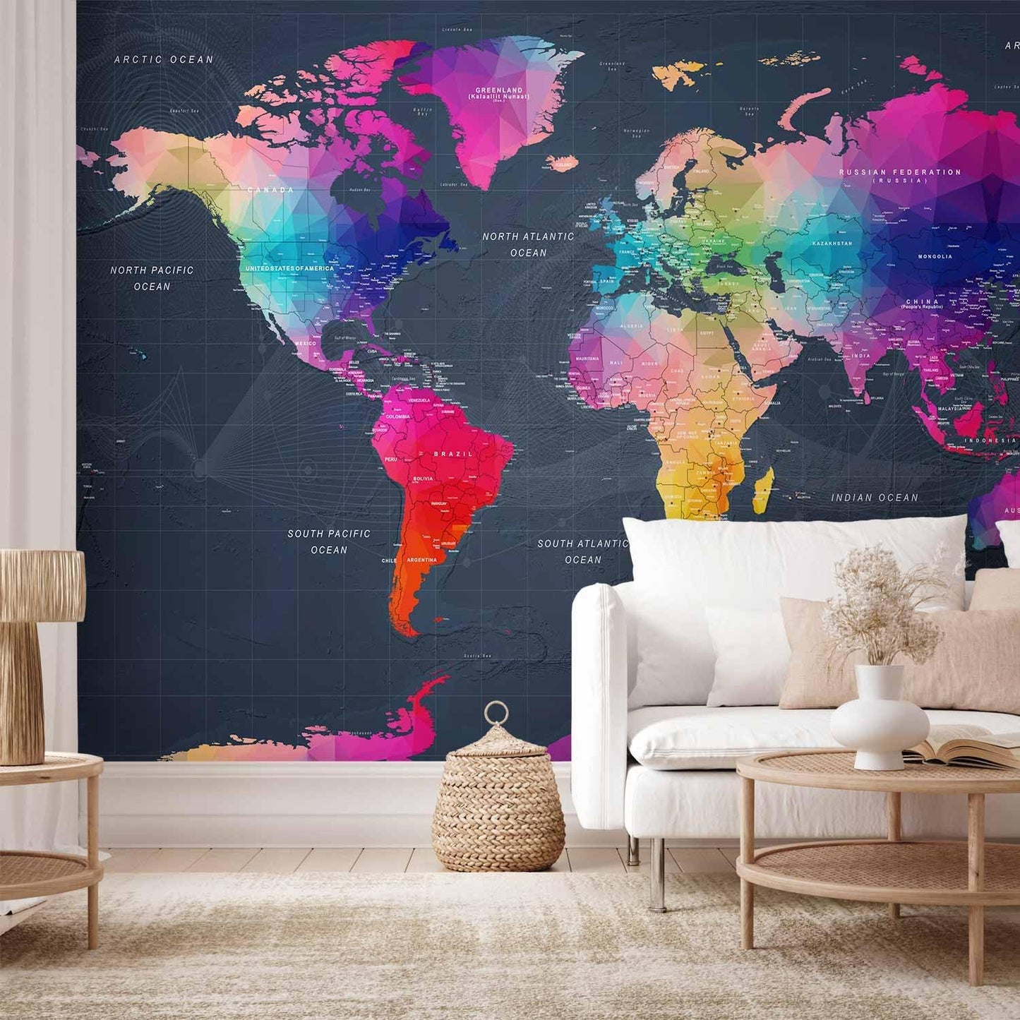 artgeist Wall Mural World Map 173"x124" - XXL Peel and Stick Self-Adhesive Wallpaper Removable Large Sticker Foil Wall Decor Print Picture Image Design Map of The World k-A-0126-a-a