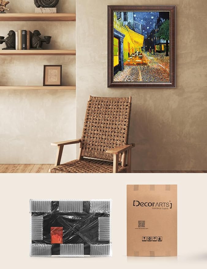 DECORARTS - Vincent Van Gogh Cafe Terrace at Night Framed Wall Art, Giclee Print with Antique Brown Frame for Home or Living Room Decor, Picture Size 16x20 Total 19x23 Made in USA