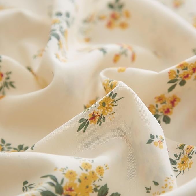 Vintage Yellow Flower Comforter Set Queen Fluffy Soft Floral Bedding Comforter Boho Flower Leaves Botanical Comforter Cottagecore Bedding Set Aesthetic Floral Comforter Set Queen Size for All Season