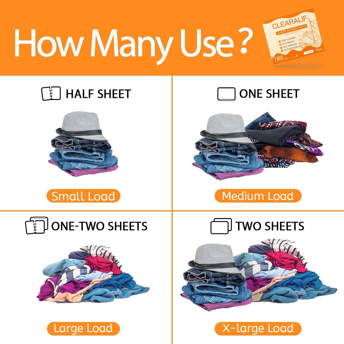 CLEARALIF Laundry Detergent Sheets (320 Loads), Orange,Great For Travel,Apartments, Dorms,CLEARALIF Laundry Detergent Strips Eco Friendly & Hypoallergenic (80 Count, Pack of 2) - Décor Diaries