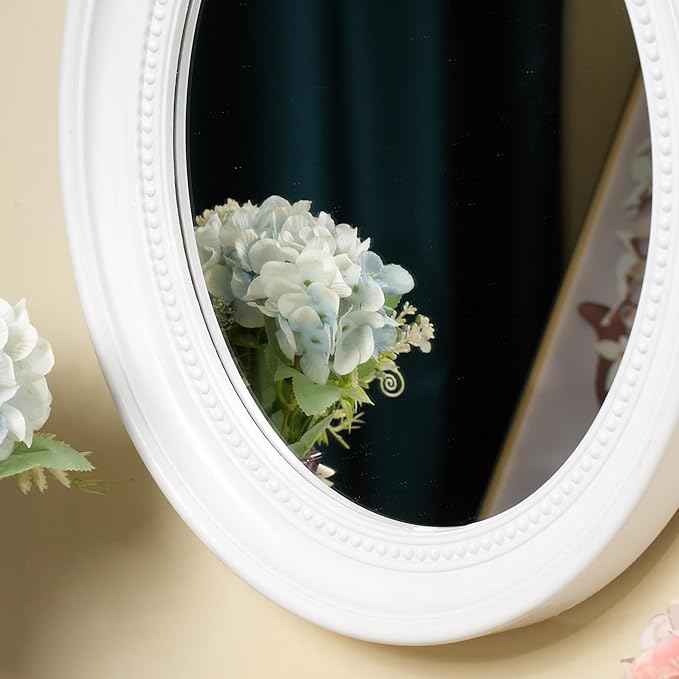 Funerom Oval Bathroom Mirror Bedroom Mirror wall Mirror (White, 15.2" L x 13.2" W)