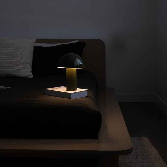 Brightech Celia Table Lamp – 10" Touch-Controlled Mushroom Desk Lamp, Cordless & Dimmable LED, Portable Bedside Night Light, Sustainable Mood Light, Recycled Modern Patio Lamp for Home Décor – Green