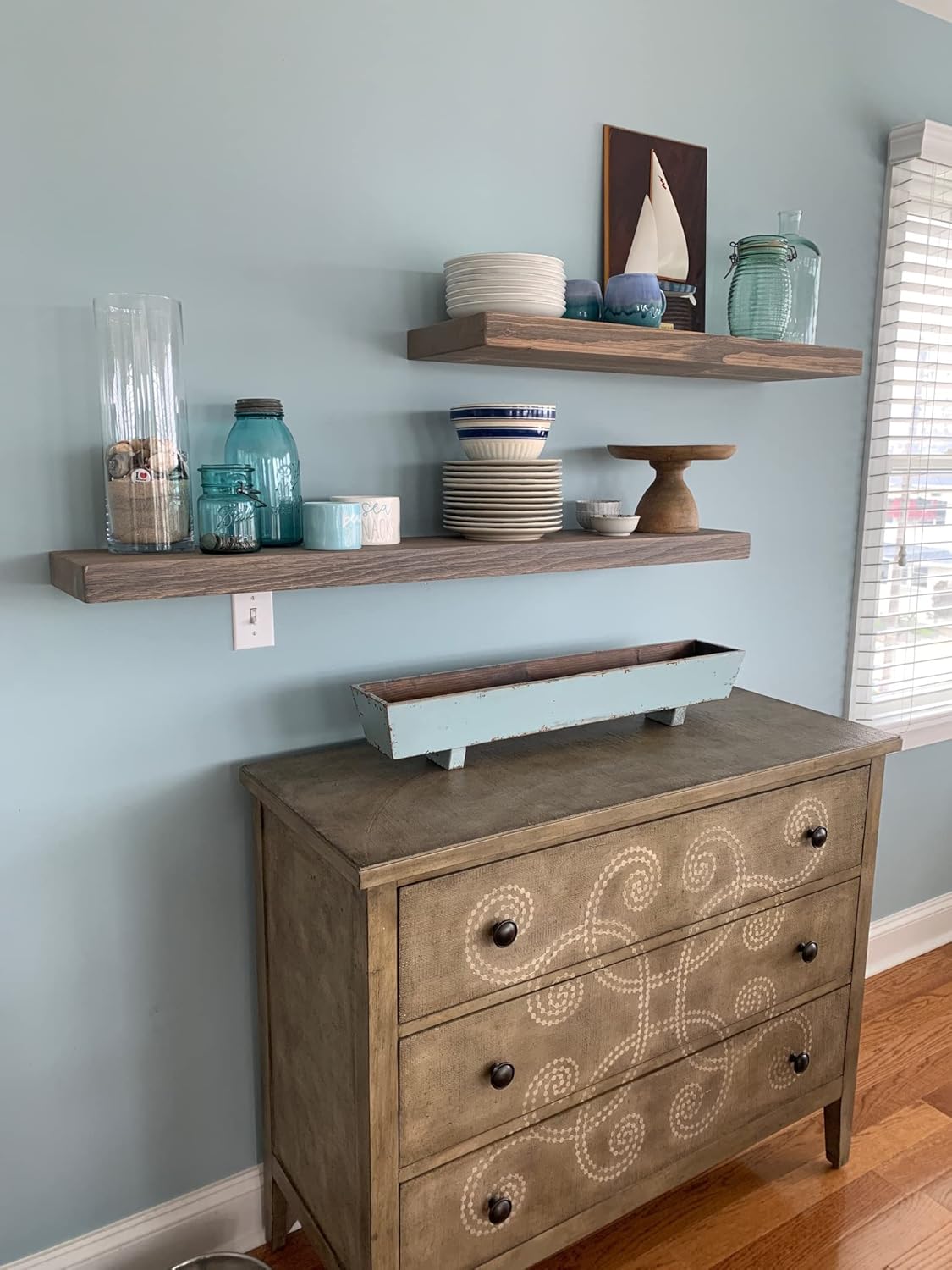 joelsantiques 48 Inch Wooden Floating Shelves for Wall - 48x6x2 in - Made of Natural Wood - Long Heavy Duty Rustic Wall Shelves for Bedroom - Perfect for Living Room, Kitchen - Gray - Grey