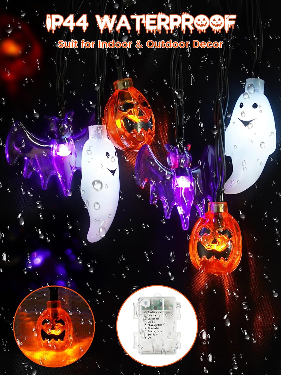 Halloween String Lights, 3D Pumpkin Bat Ghost Fairy Lights Battery Operated with Remote, 30LED Twinkle Light Waterproof 8 Modes & Timer for Halloween Parties Decorations Indoor Outdoor Windows Decor