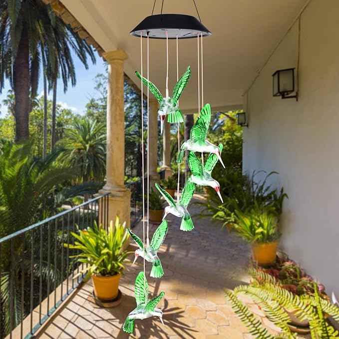 SIX FOXES Wind Chime, Solar Hummingbird Wind Chimes Outdoor/Indoor,Birthday Gifts for Mom Grandma,Mother Outdoor Decor,Yard Decorations,Memorial Wind Chimes,Mom's Best Gifts,