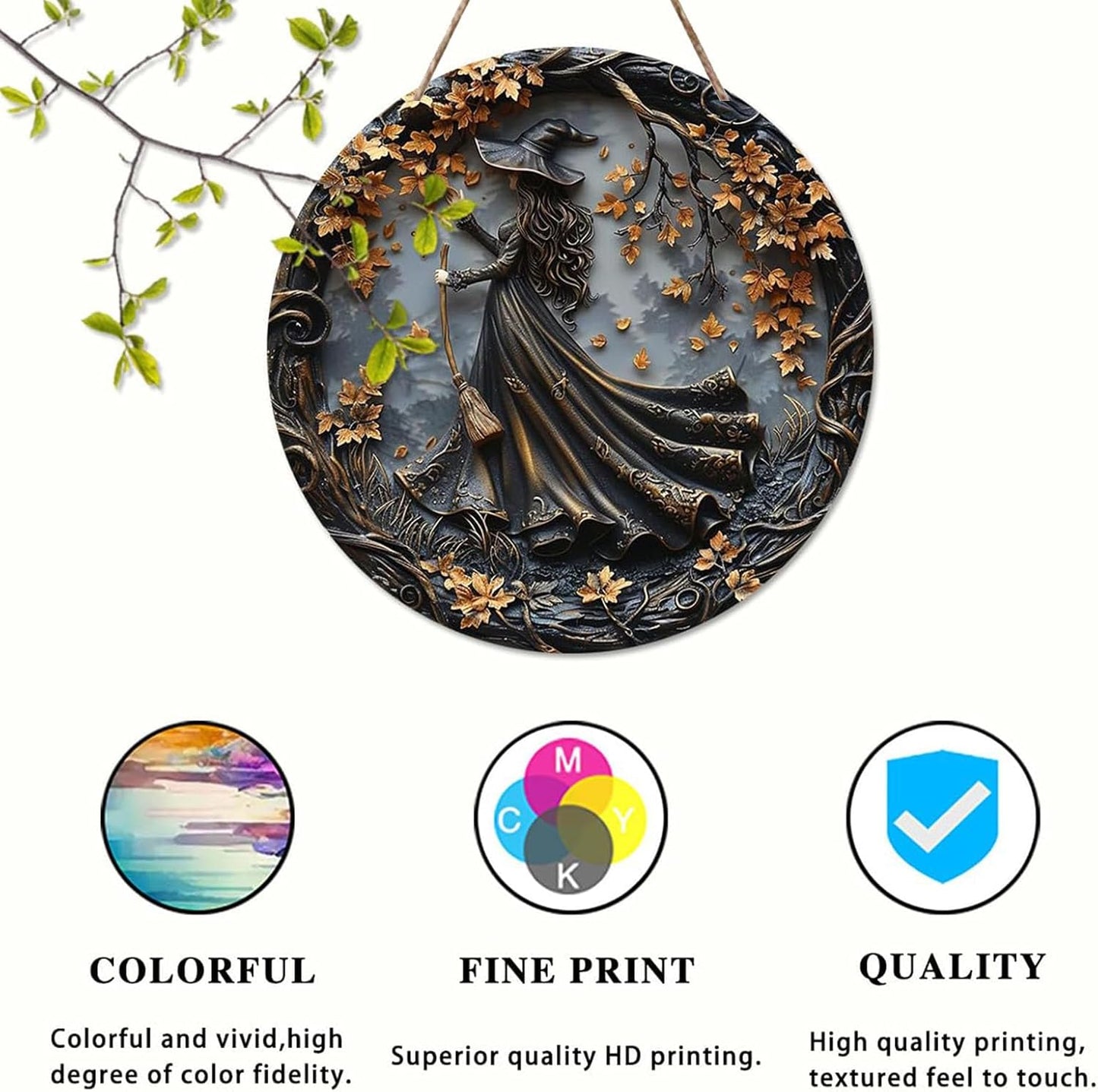 Fanyil/Olygee/Sherum/Shirem/Pubyfun/Glosrity/Libilin/Graddi/Solymody/Gowebs/Goredny/Vianys Witching Hour, Door Way Hanging Decor Halloween, 2D Wooden Round Witches Sign (B, ‎7.87")