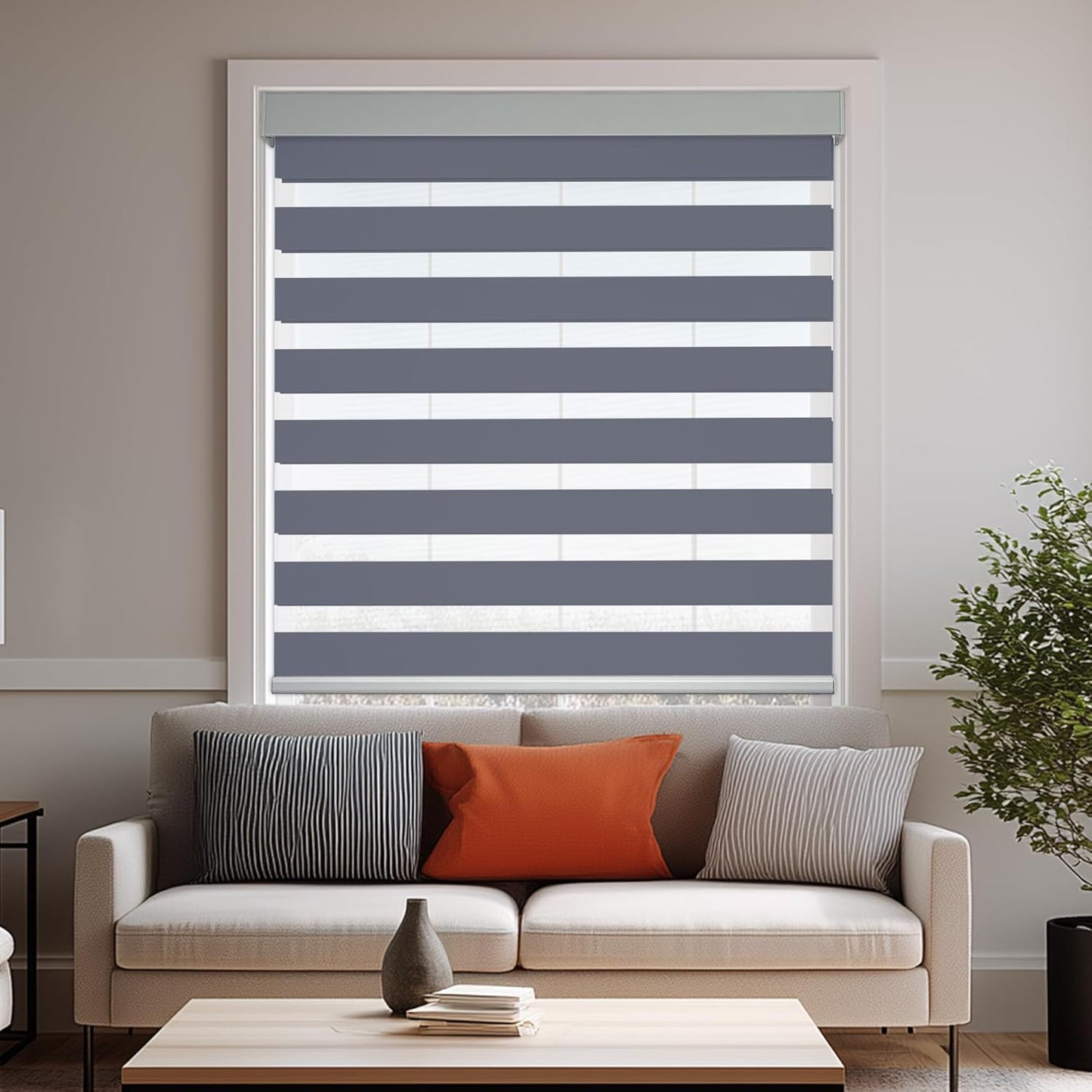 HESTIA Cordless Zebra Blinds Light Filtering Roller Shades UV Blocking Blackout Privacy Indoor Window Blind for Home Office Day and Night, Blue Grey,46" W x 48" H