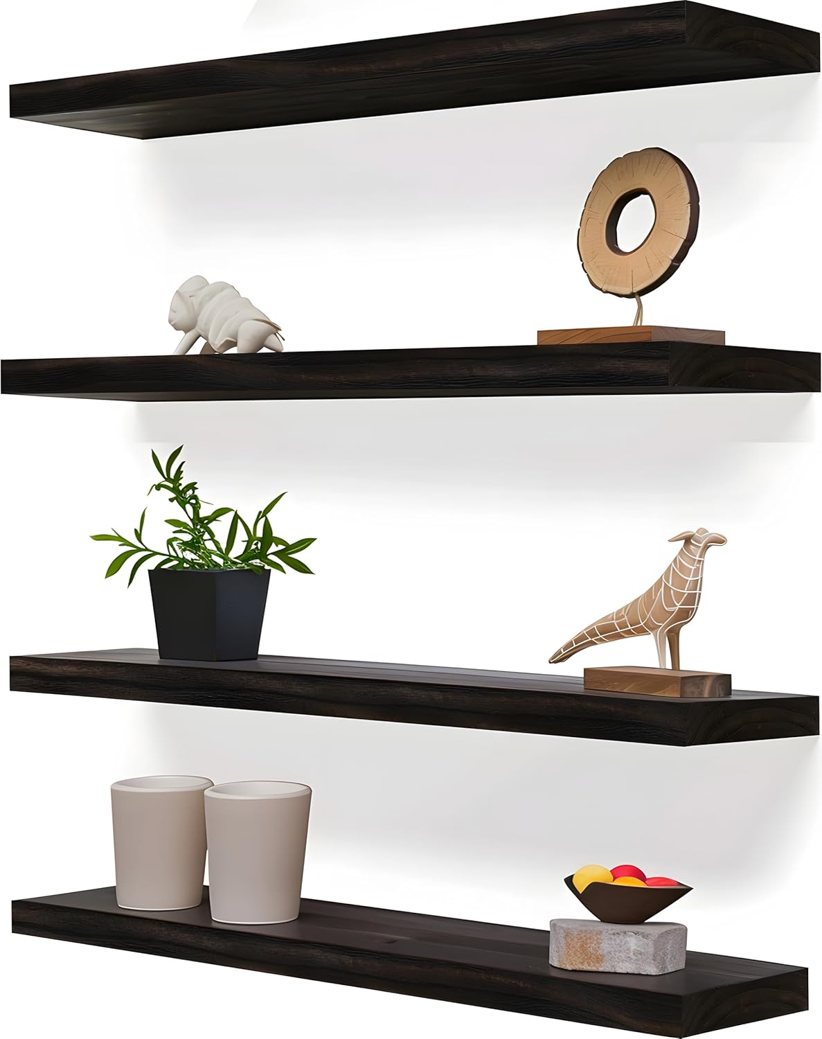 24 Inch Floating Shelves for Wall Rustic Brown Wood Wall Shelves for Bedroom Set of 4 - Décor Diaries