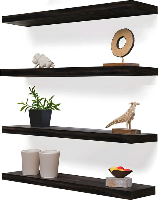 24 Inch Floating Shelves for Wall Rustic Brown Wood Wall Shelves for Bedroom Set of 4 - Décor Diaries