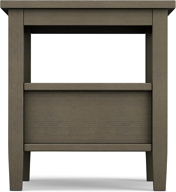 SIMPLIHOME Warm Shaker End Table - 20 inch Wide Solid Wood Side Table in Farmhouse Grey, Transitional Accent Table for Living Room or Bedroom with Drawer, Open Shelf and Square Tapered Legs