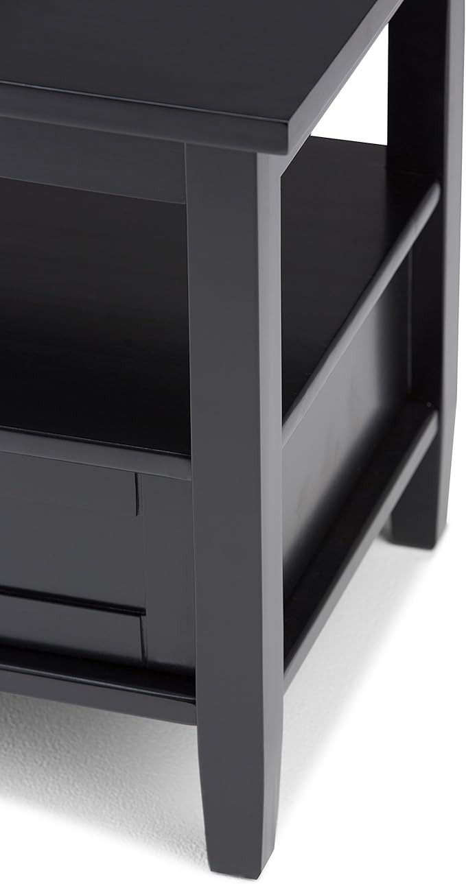 SIMPLIHOME Warm Shaker End Table - 20 inch Wide Solid Wood Side Table in Black, Transitional Accent Table for Living Room or Bedroom with Drawer, Open Shelf and Square Tapered Legs