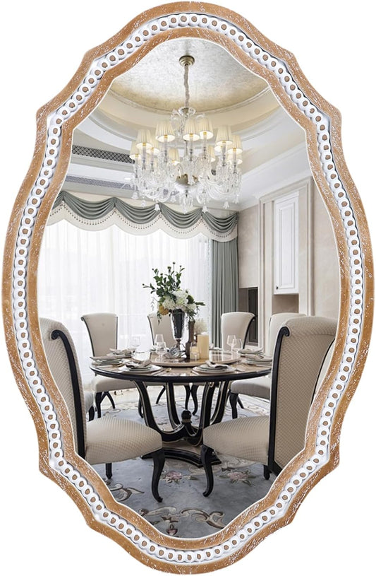 24" x 35" Wooden Farmhouse Oval Mirror for Wall Decor, Living Room, Bedroom, Bathroom Rustic Decorative Mirror for Entryway - Vertical or Horizontal Hanging