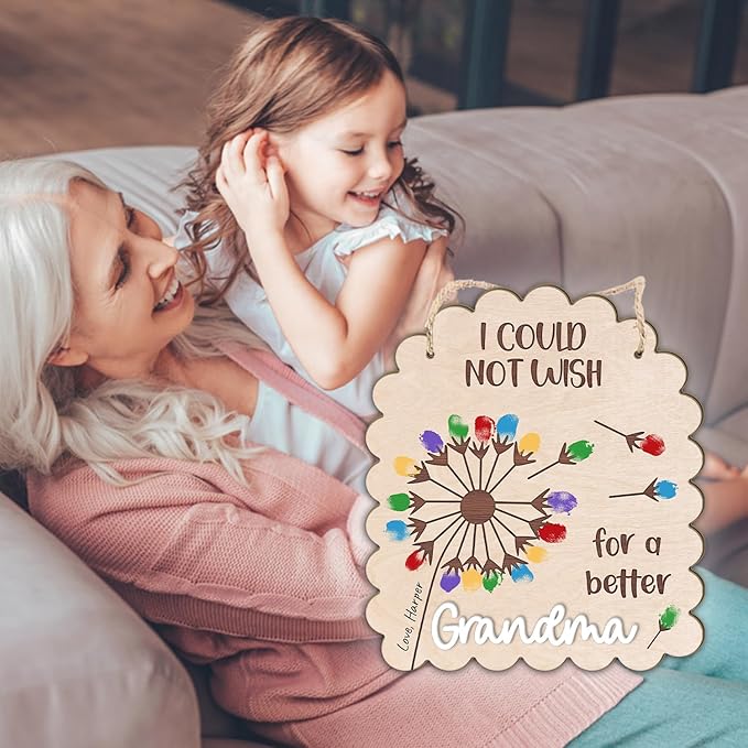 DIY Mothers Day Fingerprints Dandelion Craft Hanging Sign for Grandma, Baby First Mother Day Fingerprint Keepsake Gifts for New Grandma Nana Mimi, Dandelion Craft Gift from Kid Activity PreK Preschool