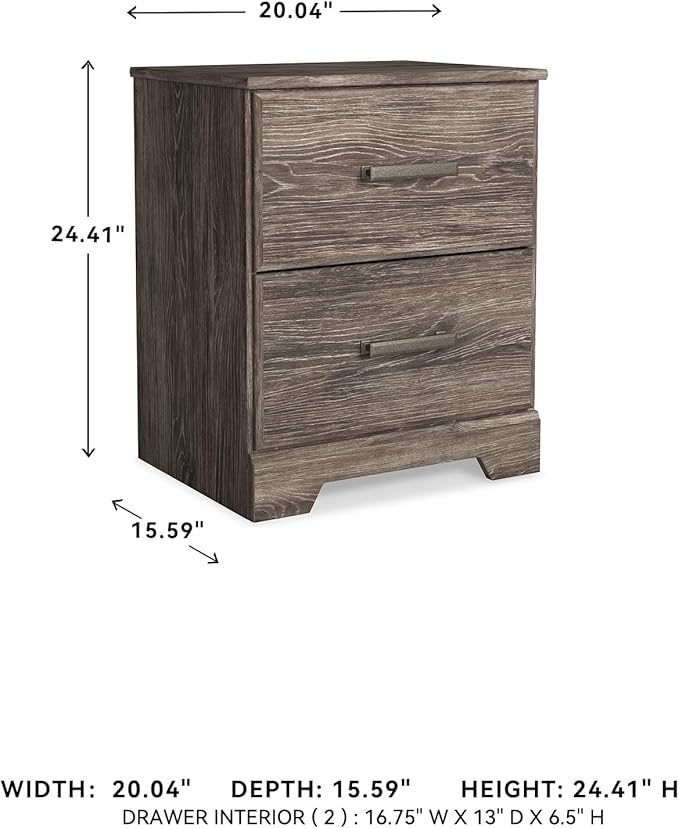 Signature Design by Ashley Ralinksi Rustic 2 Drawer Nightstand, 24.41" Tall, Gray