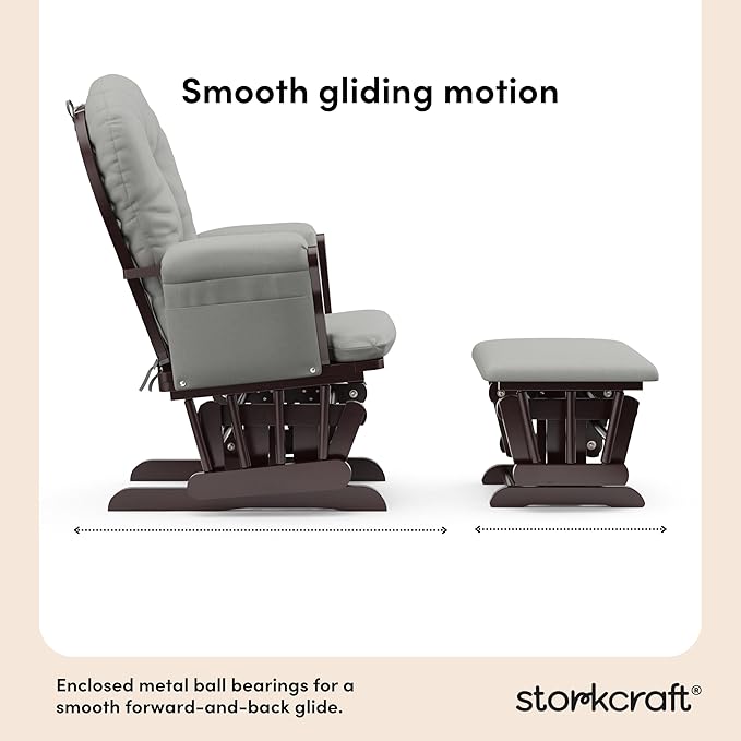 Storkcraft Premium Hoop Glider & Ottoman (Espresso/Light Gray) — GREENGUARD Gold Certified Nursery Glider, Solid Wood Craftsmanship, Smooth-Gliding Nursery Chair and Ottoman, Award-Winning