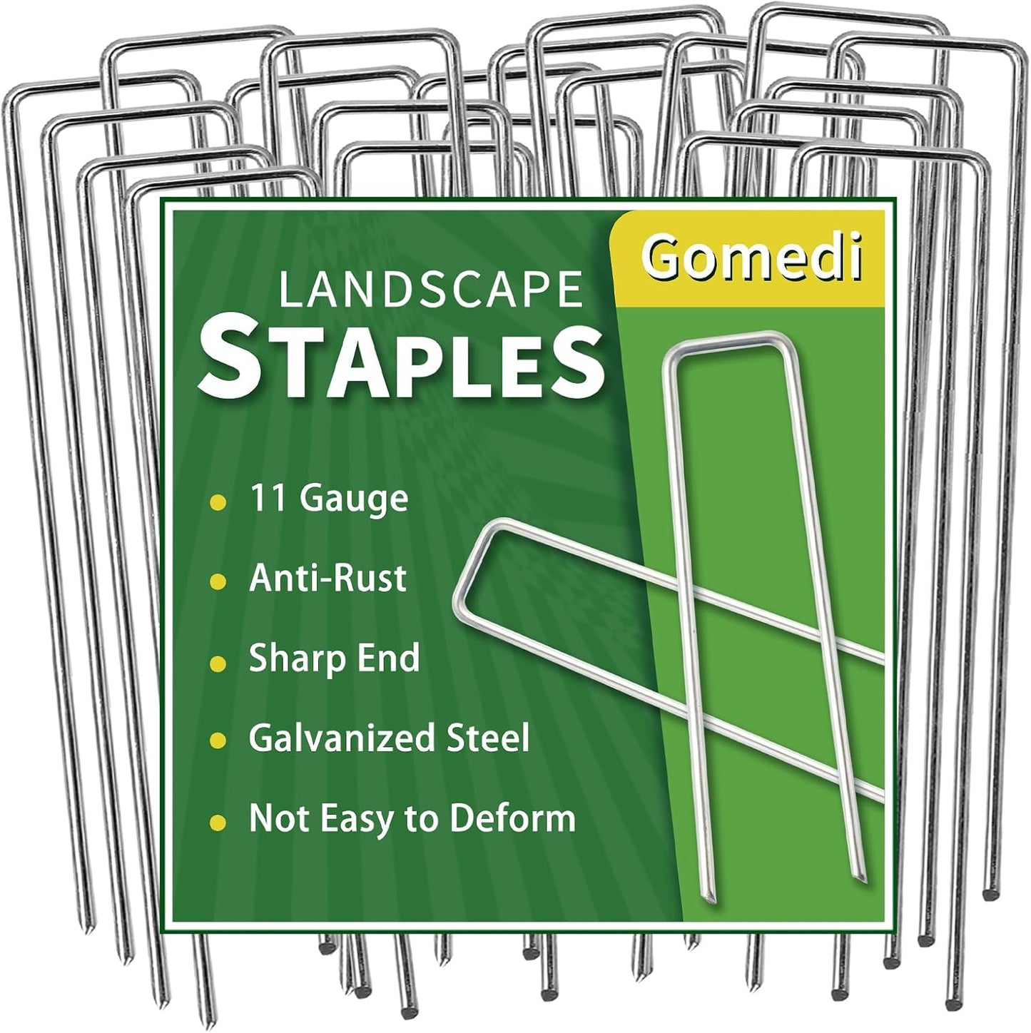Landscape Staples Galvanized 12 Inch 60 Pcs, Metal Garden Stakes 1.6 Inch, Garden Staples for Weed Barrier Lawn 11 Gauge