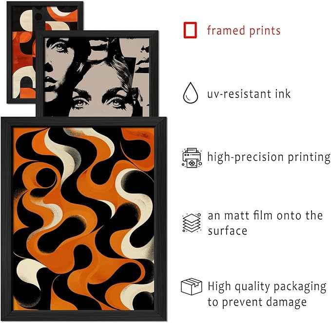 16 PCS Framed Retro 70s Wall Art Decor, Eclectic Vintage Wall Prints for Bedroom, Gallery Wall Frame Set, Abstract Posters for Living Room Aesthetic, Collage Kit, 60s 80s 90s Dorm Home Artwork