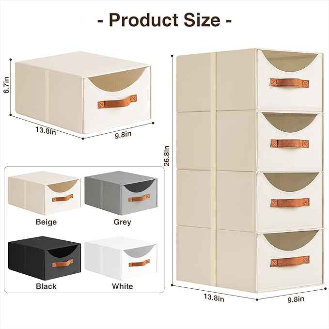 4 Pack Closet Shelf Organizer Basket & 2 Pack Clothes Storage Bins with Windows