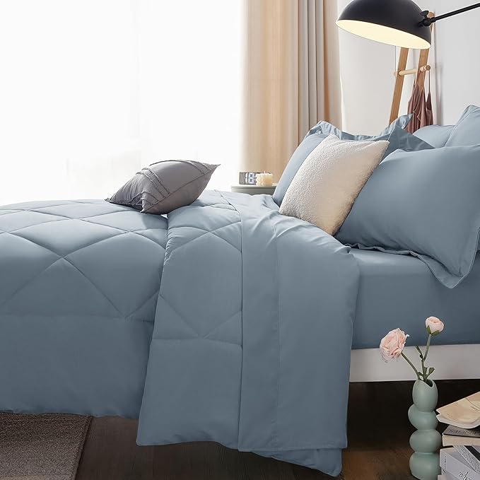 CozyLux Twin Comforter Set with Sheets Dusty Blue - 5 Pieces Bed in a Bag Twin, All Season Bed Set for Girls and Boys, Bedding Set with Down Alternative Comforter, Sheets, Pillowcase & Sham