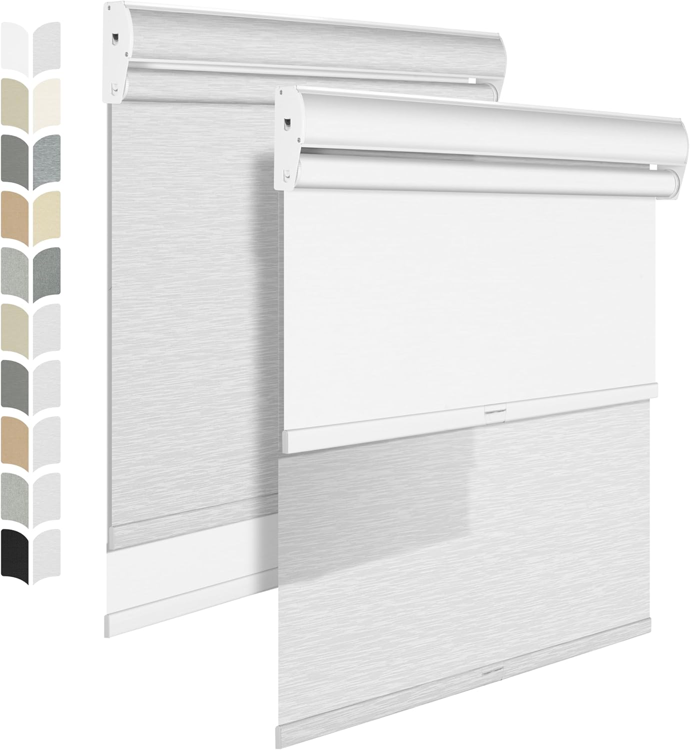 BERISSA Cordless Dual Roller Shades with Cassette Valance, Double Window Shades - Blackout and Light Filtering - Day and Night - Striped Jacquard White - 33 W x 44" H