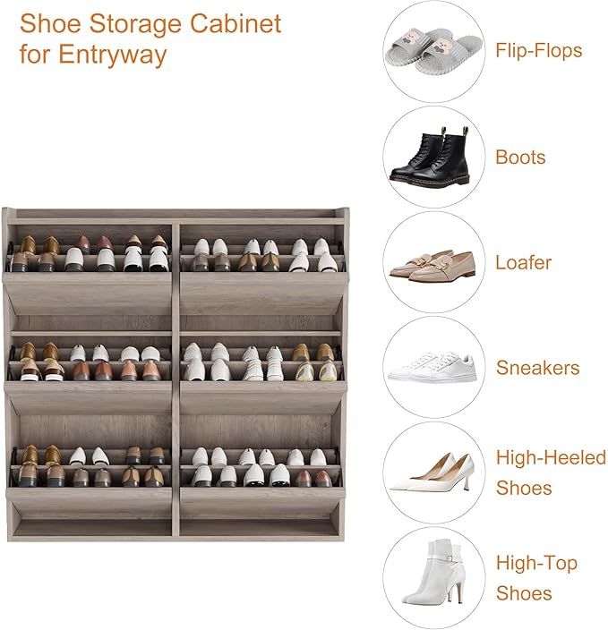 GarveeHome Shoe Cabinet with 6 Flip Drawers, Wooden Shoe Organizer Cabinet with Adjustable Shelf, Shoe Storage for Entryway, Hidden Shoe Cabinet for Hallway, Living Room, Grey