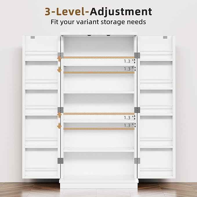 Shintenchi Kitchen Pantry Cabinet,5 - Layer Storage Cupboard with Adjustable Shelves for Organizing and Storing Food Items,47'' Versatile Buffet Sideboard for Kitchen, Bathroom and Laundry,White