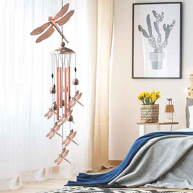 Dragonfly Wind Chimes, windchimes Outdoor, Garden Decor, Garden Gifts, Gifts for mom,Memorial Wind-Chimes Copper windchimes Indoor/Outdoor Waterproof
